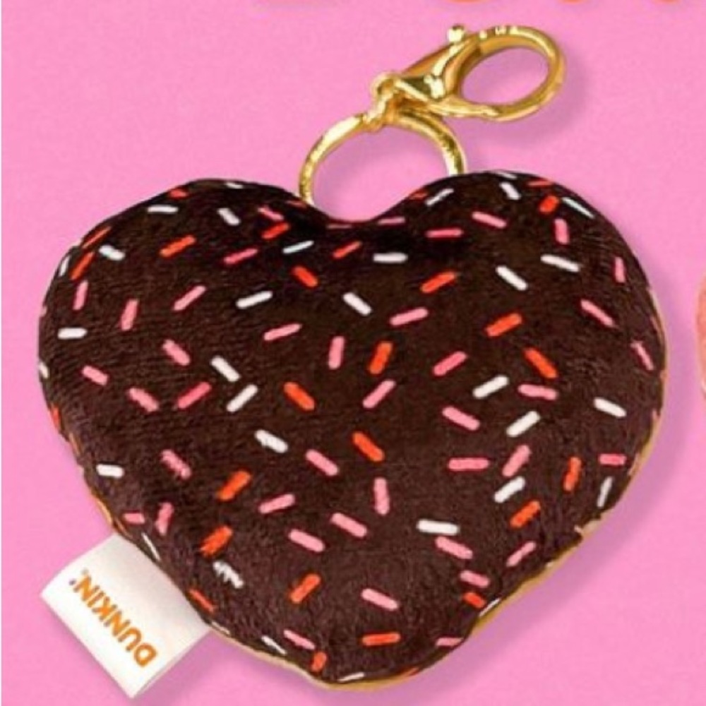 Dunkin Donuts Brownie Batter Valentines Day Plush Heart Donut Keychain 2024
